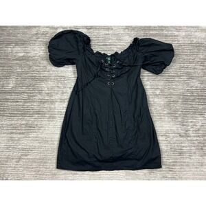 Wild Fable Dress Juniors Large Black Short Sleeve‎ Mini Short Cotton Lace Up